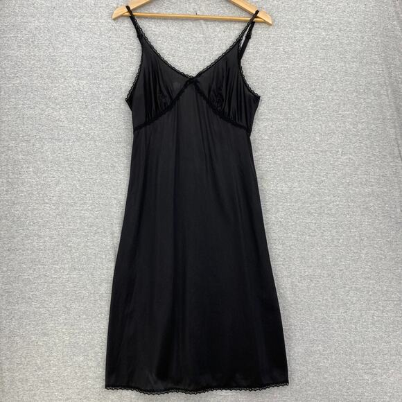 Vintage Dixie Belle Full Slip Womens 34 Black Nylon Fashion Length Lace Trim - Picture 1 of 13